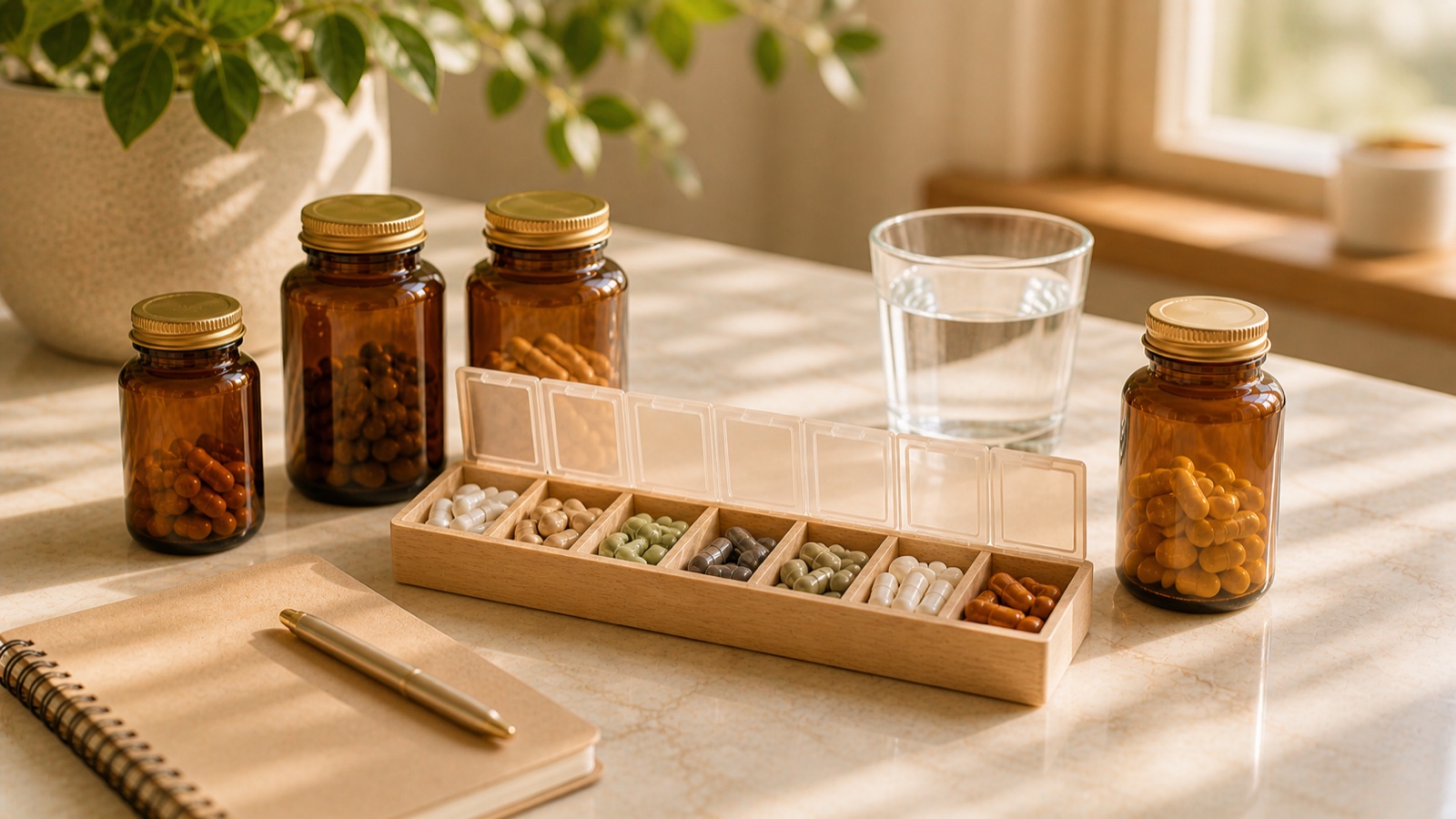 WLS-vitamines, calcium en supplementen na gastric bypass op een warme lichte ondergrond